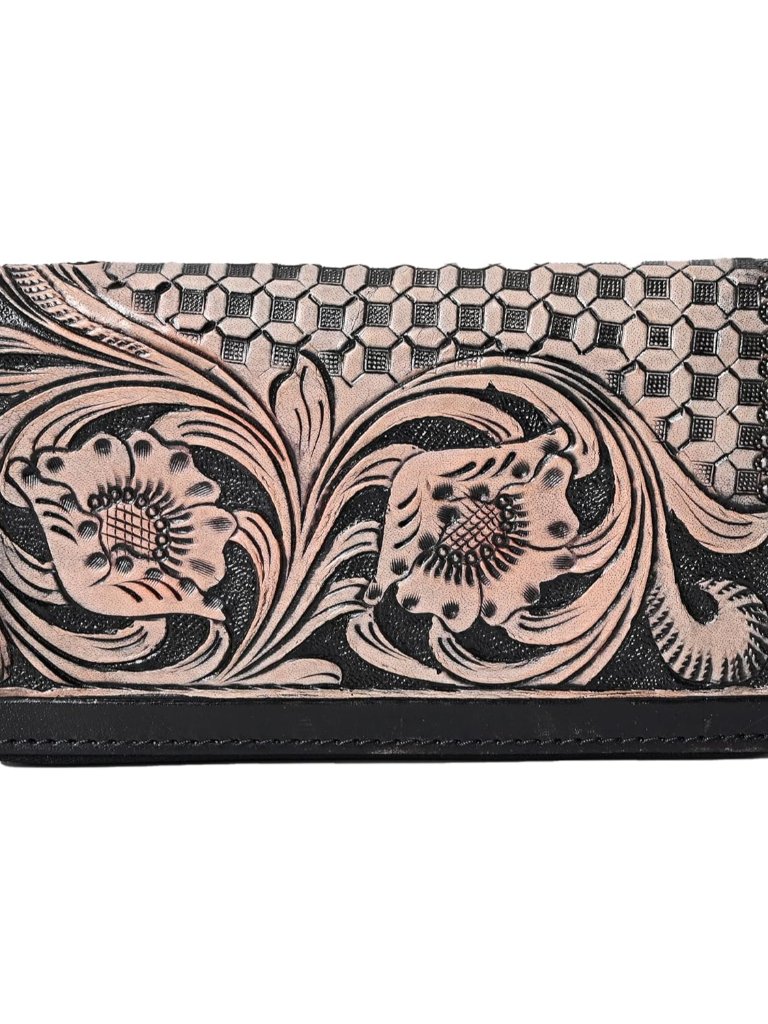 Western Leather Wallet For Women Handtooled Floral Vintage Clutch Purse With Z